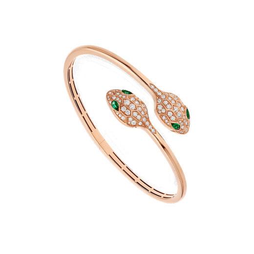 [Lumi Jewels]SERPENTI BRACELET PINK GOLD MALACHITE DIAMOND DOUBLE SNAKE