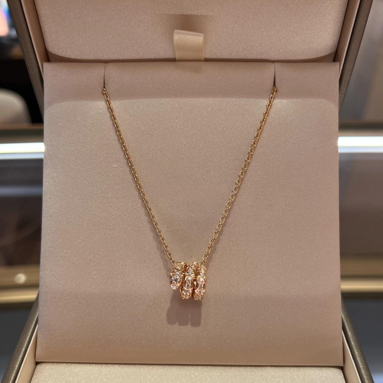 [Lumi Jewels]SERPENTI PINK GOLD NECKLACE DOUBLE RING DIAMOND