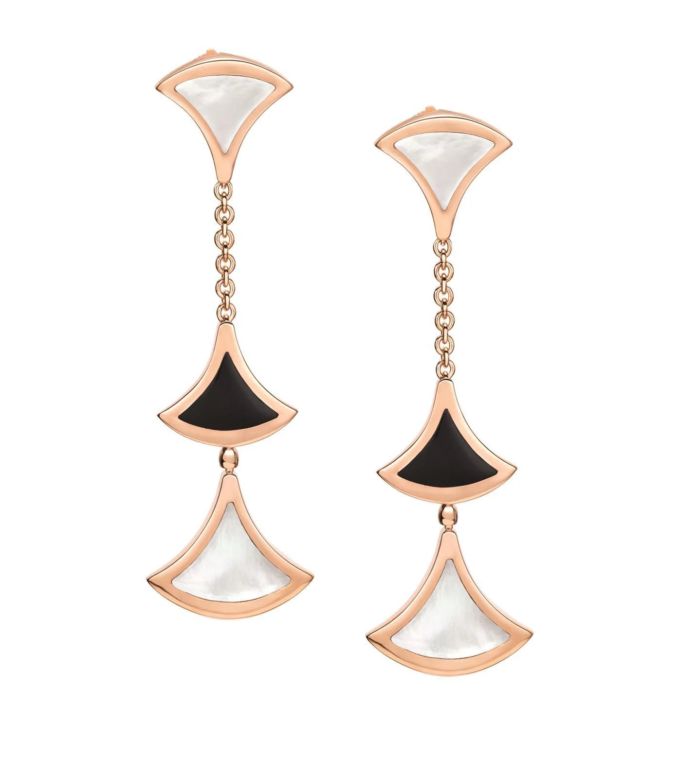 [Lumi Jewels]BOUCLES D'OREILLES RÊVE 3 MOTIFS ONYX NACRE OR ROSE