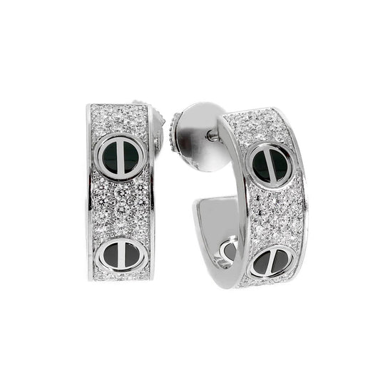 [Lumi Jewelery]LOVE CERAMIC DIAMOND PAVED SILVER EARRINGS