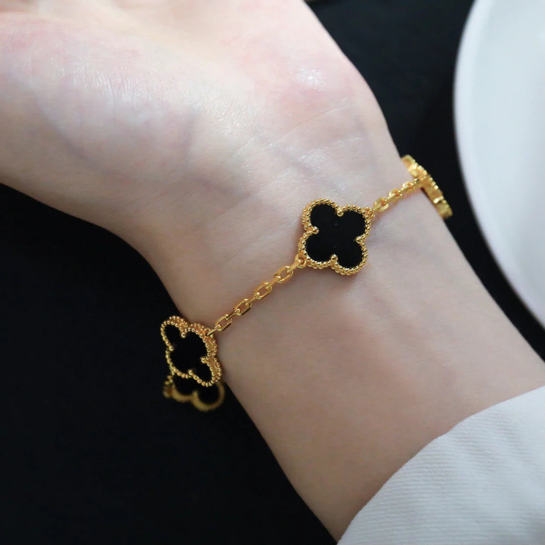 [Lumi Jewels]CLOVER  5 MOTIFS BLACK ONYX BRACELET