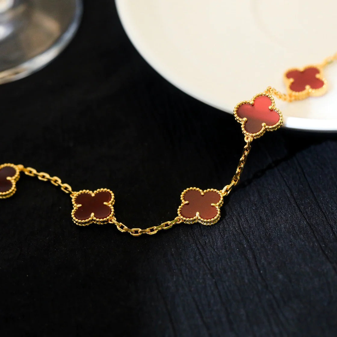 [Lumi Jewels]CLOVER 5 MOTIFS RED AGATE  BRACELET
