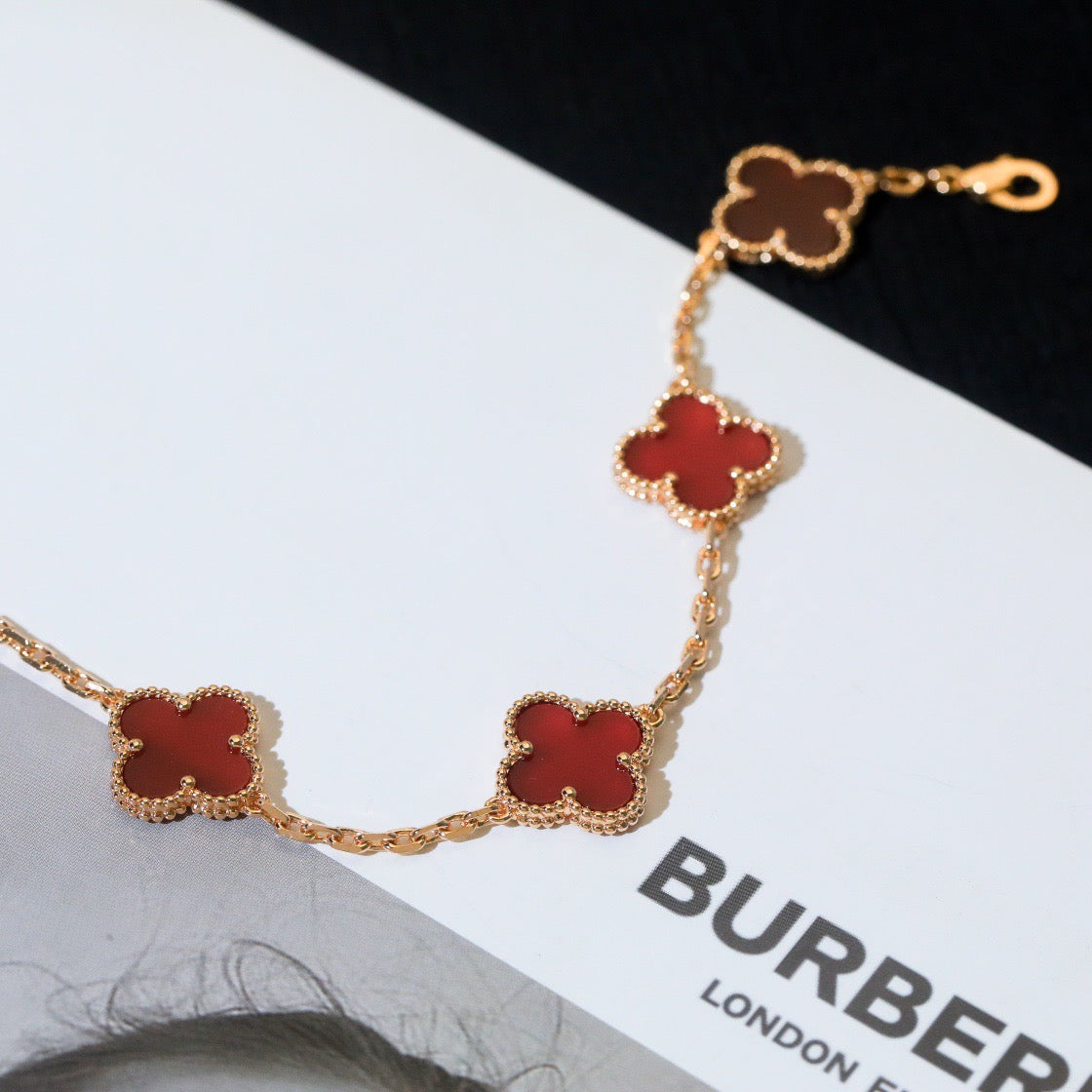 [Lumi Jewels]CLOVER 5 MOTIFS RED AGATE  BRACELET
