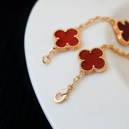 [Lumi Jewels]CLOVER 5 MOTIFS RED AGATE  BRACELET