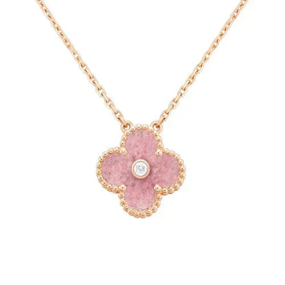 [Lumi Jewels]CLOVER 15MM DIAMOND RHODONITE NECKLACE