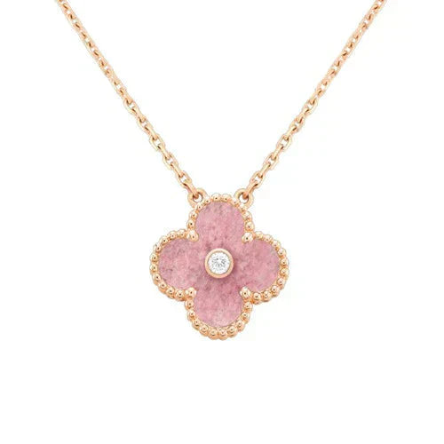 [Lumi Jewels]CLOVER 15MM DIAMOND RHODONITE NECKLACE