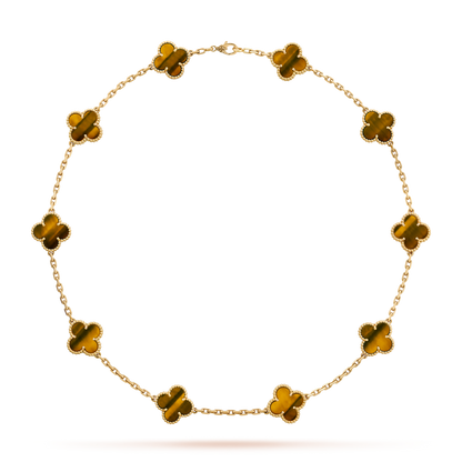 [Lumi Jewels]CLOVER 10 MOTIFS TIGER EYE NECKLACE