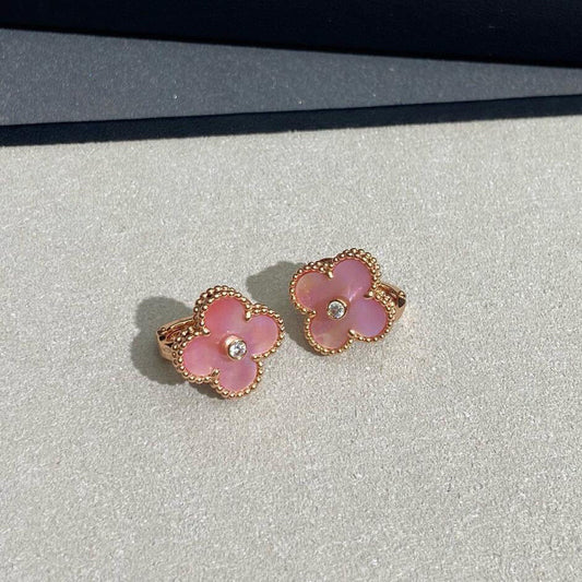 [Lumi Jewels]CLOVER MEDIUM 1 DIAMOND PINK EARRINGS