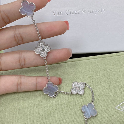 [Lumi Jewels]CLOVER  5 MOTIF DIAMOND PURPLE CHALCEDONY BRACELET SILVER