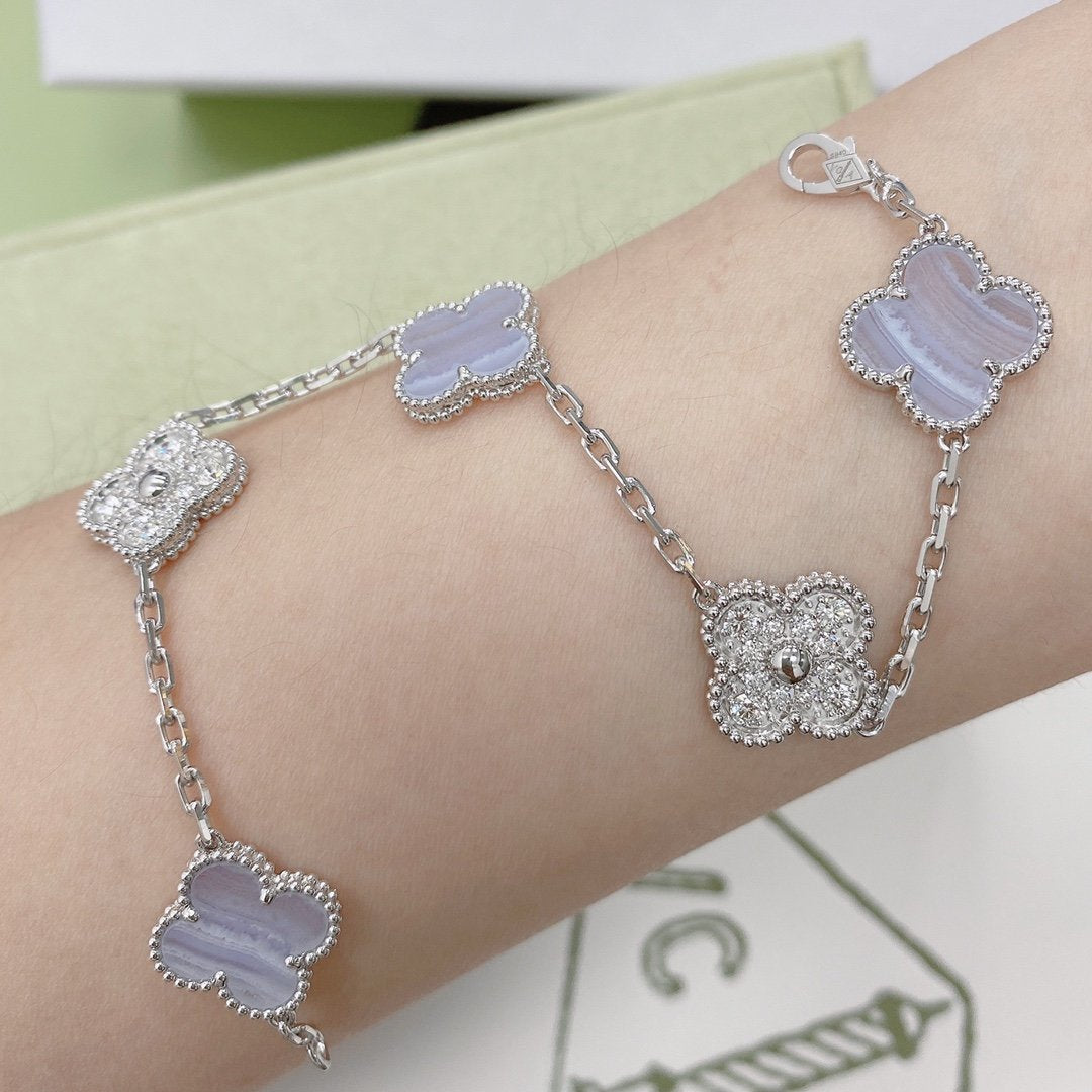 [Lumi Jewels]CLOVER  5 MOTIF DIAMOND PURPLE CHALCEDONY BRACELET SILVER