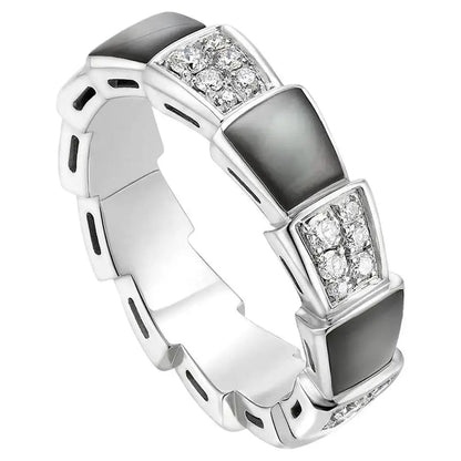 [Lumi Jewels]SERPENTI RING SILVER DIAMOND BLACK MOP 4MM