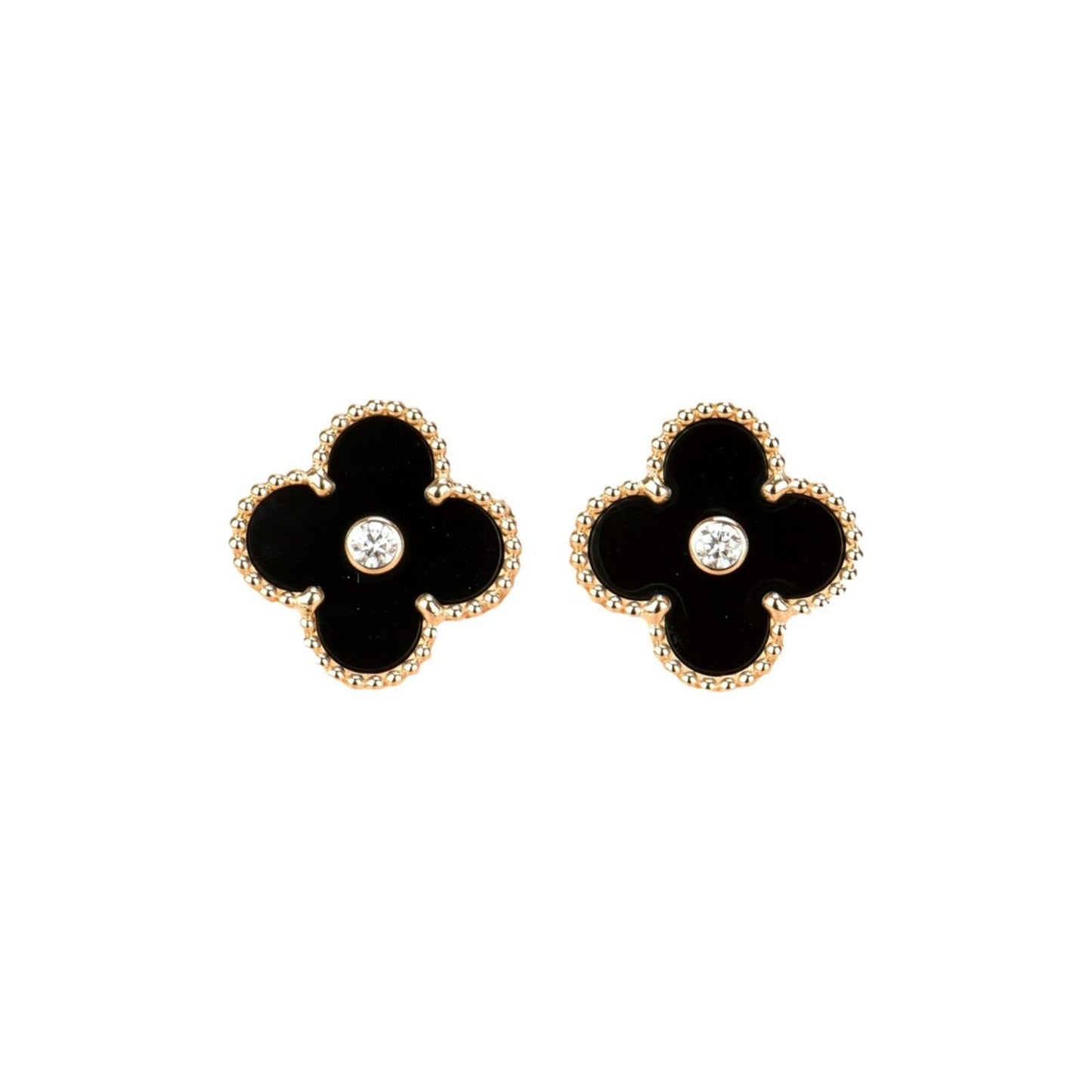 [Lumi Jewels]CLOVER MEDIUM 1 MOTIFS ONYX DIAMOND EARRINGS
