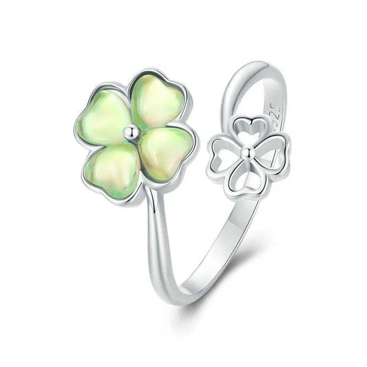 Bague Trèfle à Quatre Feuilles Plaqué Or Blanc