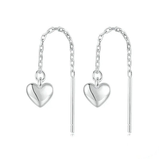 Boucles d'oreilles pendantes en forme de cœur simples avec longs glands