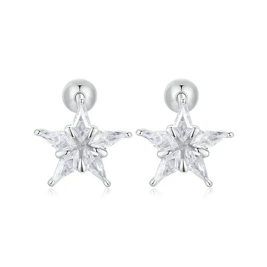 Boucles d'oreilles clous étoiles scintillantes plaquées platine avec zircone cubique