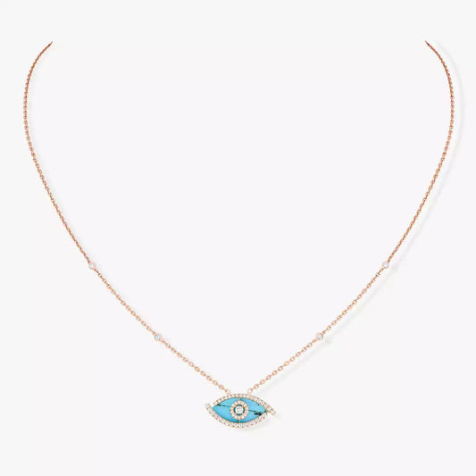 [Lumi]Lucky Eye Diamond Necklace in Rose Gold and Turquoise