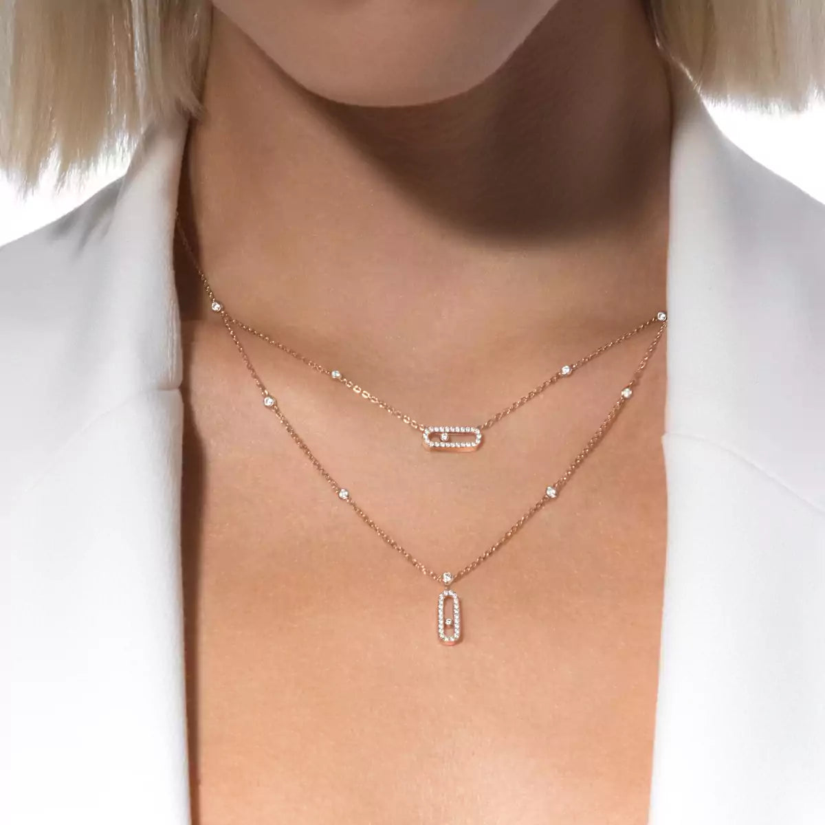 [Lumi]2 Rows Rose Gold Diamond Pave_ Necklace Move Uno