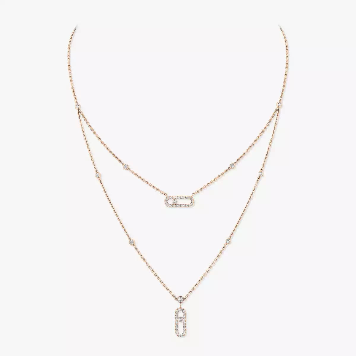 [Lumi]2 Rows Rose Gold Diamond Pave_ Necklace Move Uno