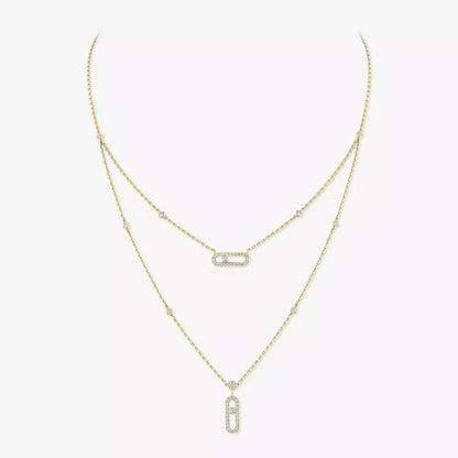 [Lumi]2 Rows Rose Gold Diamond Pave_ Necklace Move Uno