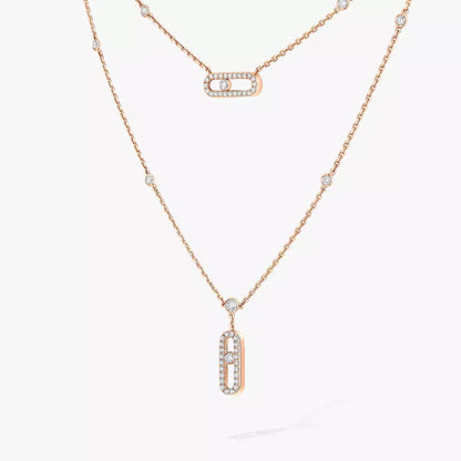 [Lumi]2 Rows Rose Gold Diamond Pave_ Necklace Move Uno