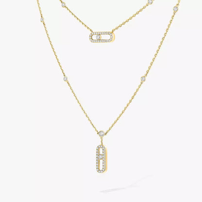 [Lumi Jewels]2 Rows Rose Gold Diamond Pave_ Necklace Move Uno
