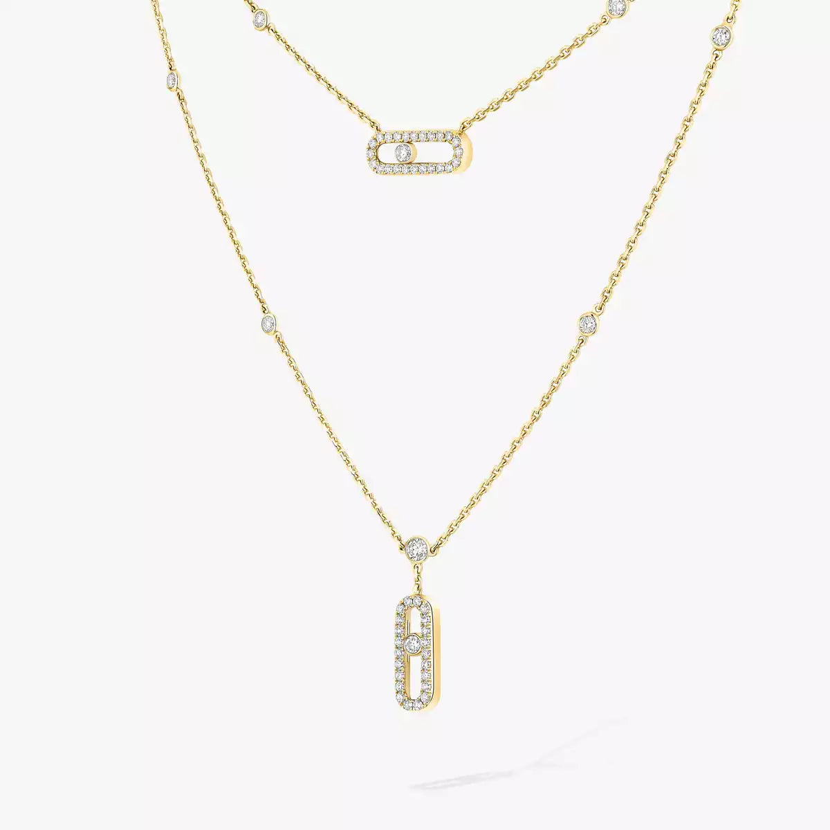 [Lumi]2 Rows Rose Gold Diamond Pave_ Necklace Move Uno