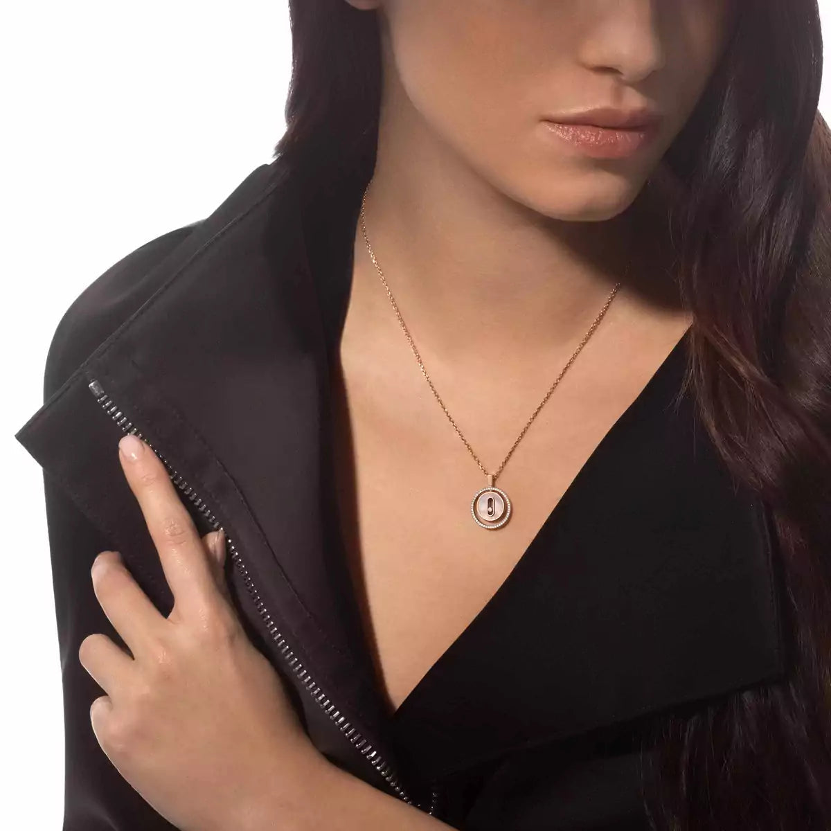 [Lumi]Lucky Move Diamond Necklace in Rose Gold and White Mother-of-Pearl