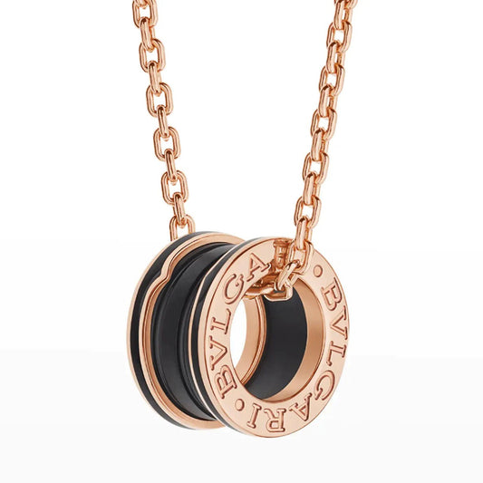 [Lumi Jewels]ZERO 1 BLACK CERAMIC PINK GOLD NECKLACE