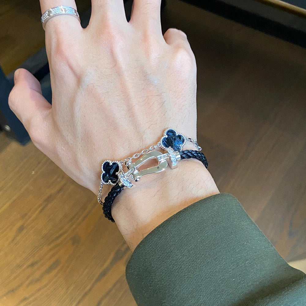 [Lumi Jewels]CLOVER 5 MOTIF PIETERSITE SILVER BRACELET