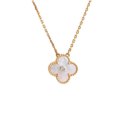 [Lumi Jewels]CLOVER 15MM DIAMOND WHITE FRITILLARIA NECKLACE
