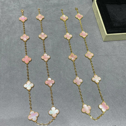 [Lumi Jewels]CLOVER 10 MOTIFS PINK MOP NECKLACE