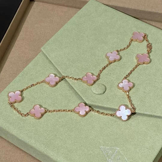 [Lumi Jewels]CLOVER 10 MOTIFS PINK MOP NECKLACE