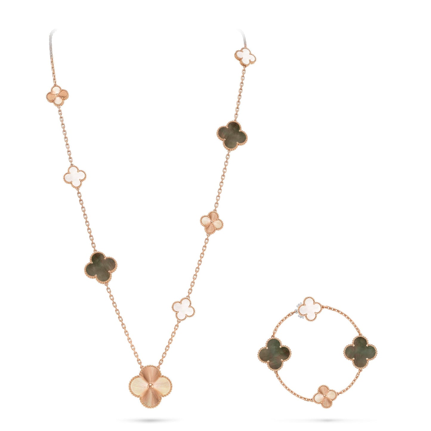[Lumi Jewels]DETACHABLE CLOVER 15(11+4) FLOWER ROSE GOLD NECKLACE SET