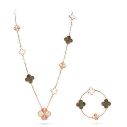 [Lumi Jewels]DETACHABLE CLOVER 15(11+4) FLOWER ROSE GOLD NECKLACE SET