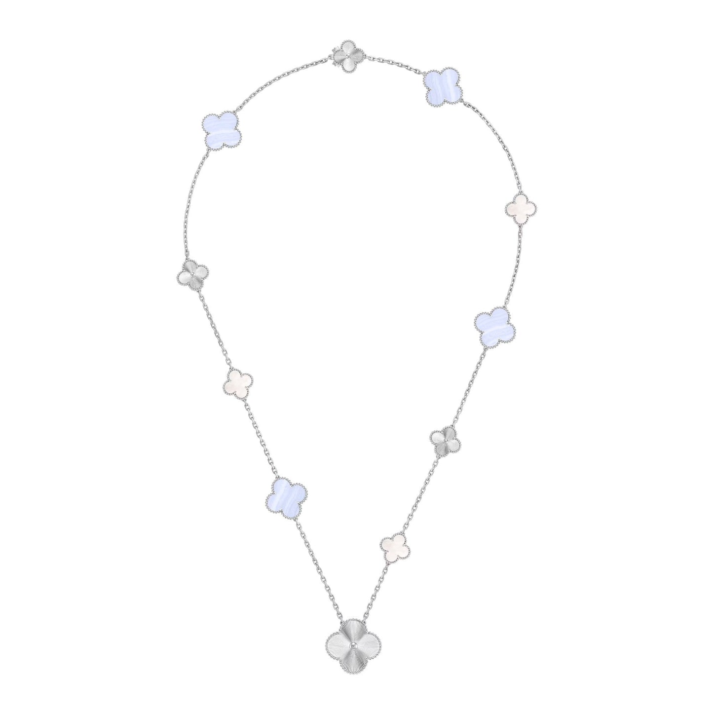 [Lumi Jewels]DETACHABLE CLOVER 15(11+4) FLOWER SILVER NECKLACE SET