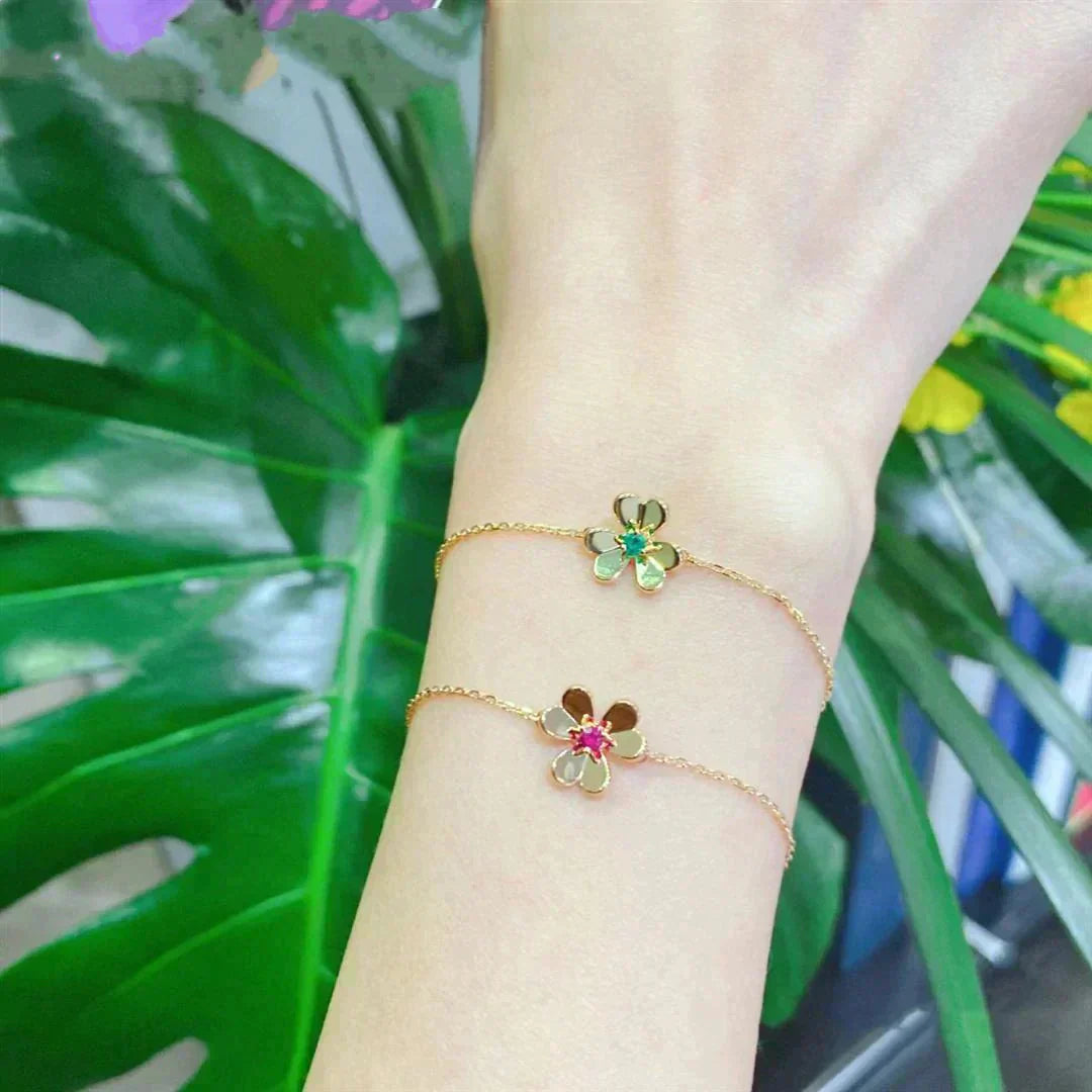 [Lumi Jewels]FRIVOLE GOLD FLOWER PINK MALACHITE BRACELET
