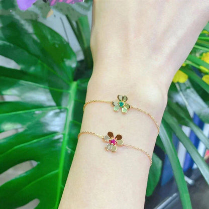[Lumi Jewels]FRIVOLE GOLD FLOWER PINK MALACHITE BRACELET