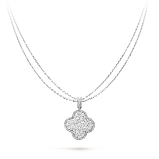 [Lumi Jewels]CLOVER 25MM SILVER FULL DIAMOND BIG CLOVER NECKLACE