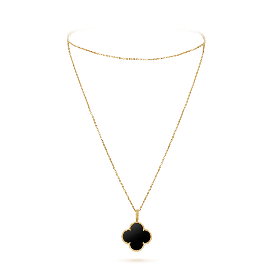 [Lumi Jewels]CLOVER 25MM GOLD ONYX BIG CLOVER NECKLACE