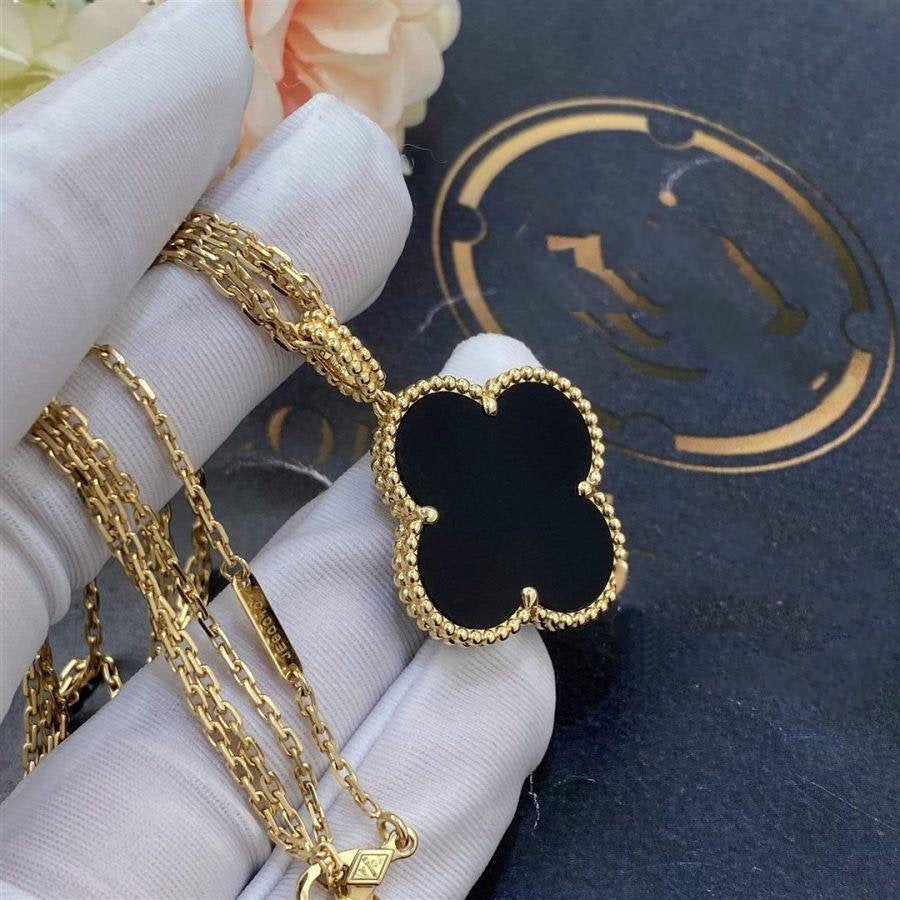 [Lumi Jewels]CLOVER 25MM GOLD ONYX BIG CLOVER NECKLACE