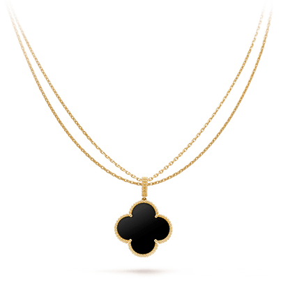 [Lumi Jewels]CLOVER 25MM GOLD ONYX BIG CLOVER NECKLACE