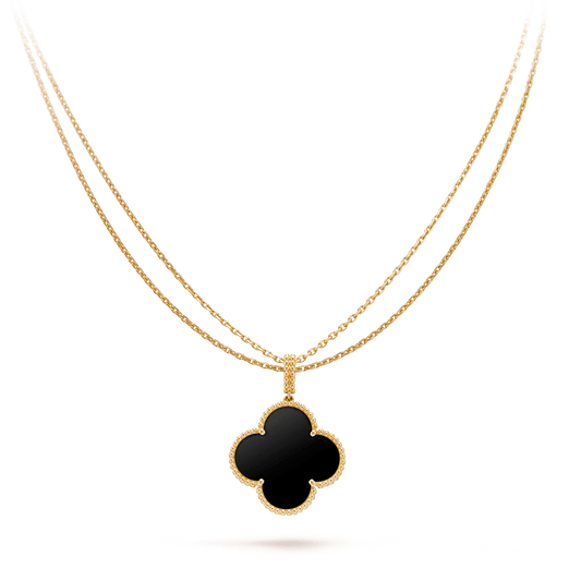 [Lumi Jewels]CLOVER 25MM GOLD ONYX BIG CLOVER NECKLACE