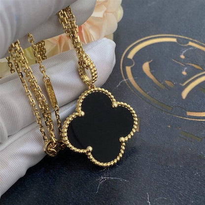 [Lumi Jewels]CLOVER 25MM GOLD ONYX BIG CLOVER NECKLACE