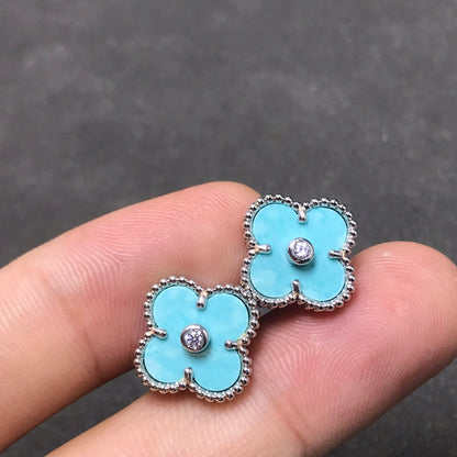 [Lumi Jewels]CLOVER 1 DIAMOND BLUE SKY SILVER EARRINGS