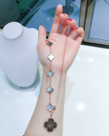 [Lumi Jewels]COMBINED BRACELET 5 MOTIFS AND NECKLACE DARK MOP ROSE GOLD