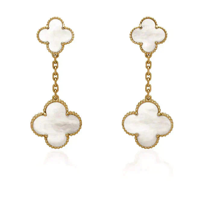 [Lumi Jewels]CLOVER 2 MOTIF WHITE MOP EARRINGS