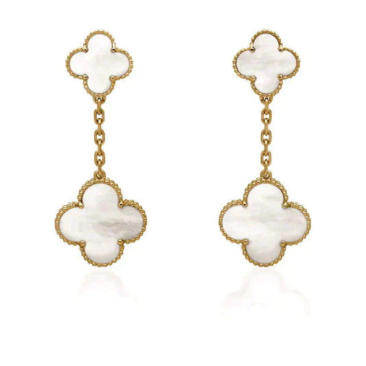 [Lumi Jewels]CLOVER 2 MOTIF WHITE MOP EARRINGS