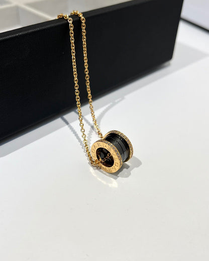 [Lumi Jewels]ZERO 1 BLACK CERAMIC DIAMOND PINK GOLD NECKLACE